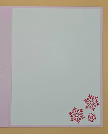 Handmade Christmas Card, Pink Watercolor Snowman Greeting Card, Pastel Let is Snow Holiday Keepsake