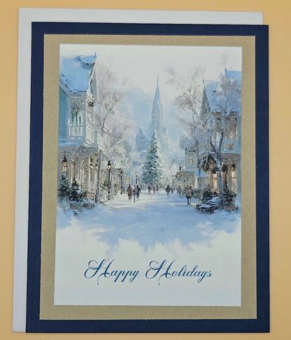 Classic Christmas Card Set of 4, Handmade Watercolor Religious and Traditional Holiday Greeting Cards Keepsake Bundle Tiddly Pom Cards