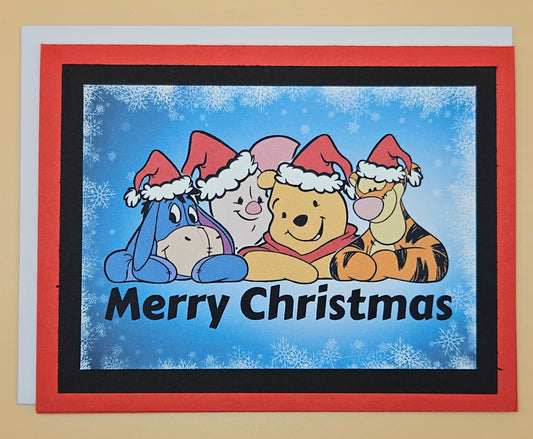 Winnie the Pooh Christmas Card, Handmade Layered Pooh and Friends Greeting Card, Tigger Piglet Eeyore Winter Holiday Keepsake Tiddly Pom Cards