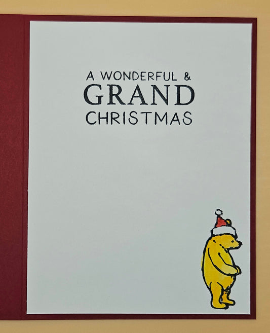 Winnie the Pooh Christmas Card, Handmade Hand-Colored Pooh and Friends Classic Holiday Greeting Keepsake Tiddly Pom Cards