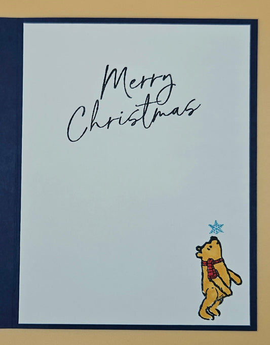 Winnie the Pooh Christmas Card, Handmade Hand-Colored Snow Globe Holiday Greeting Keepsake, Tiddly Pom Cards