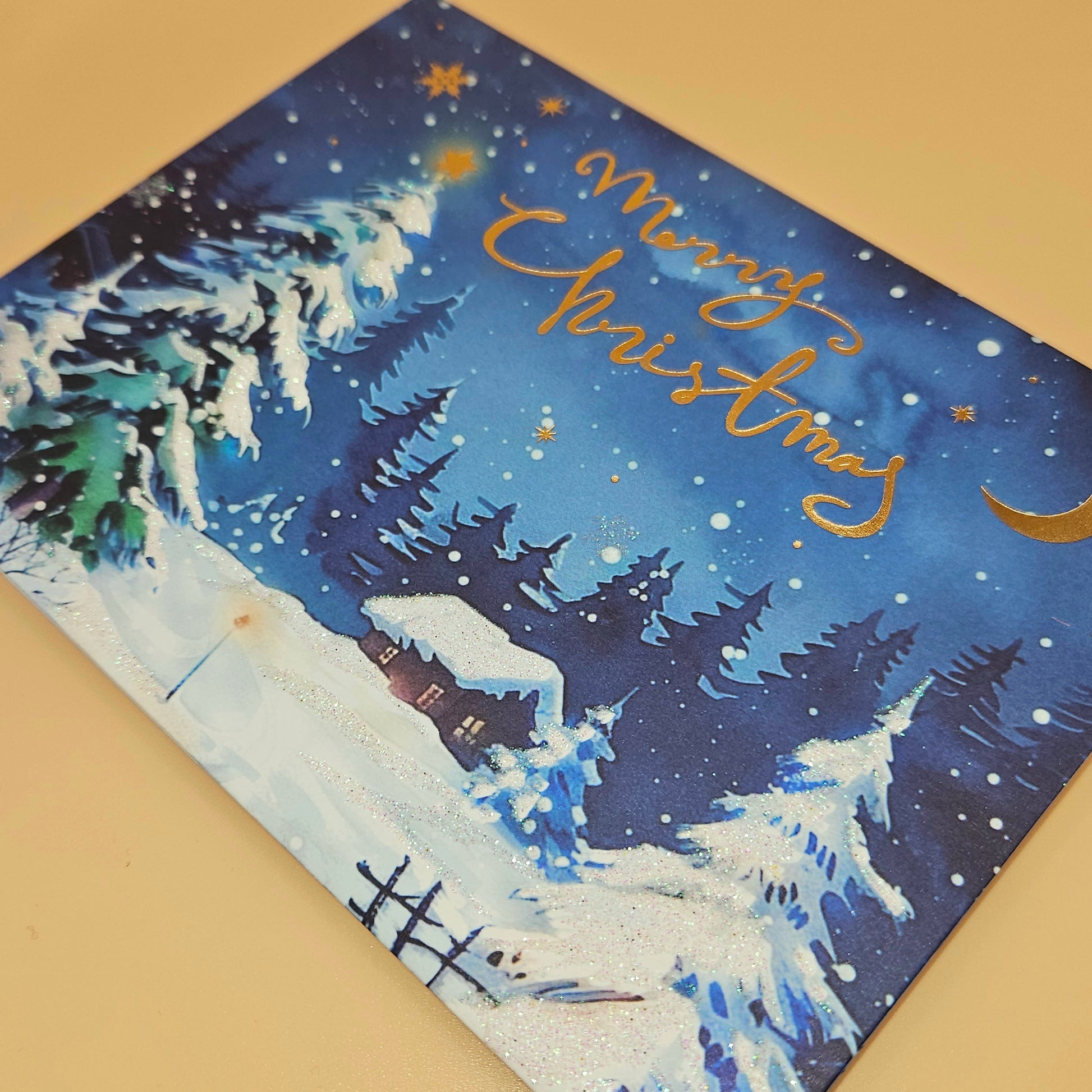 Pop-Up Christmas Card, Gift Card Holder Holiday Greeting, Gold Foil Season's Greetings, Winter Village Snowman Scene Tiddly Pom Cards