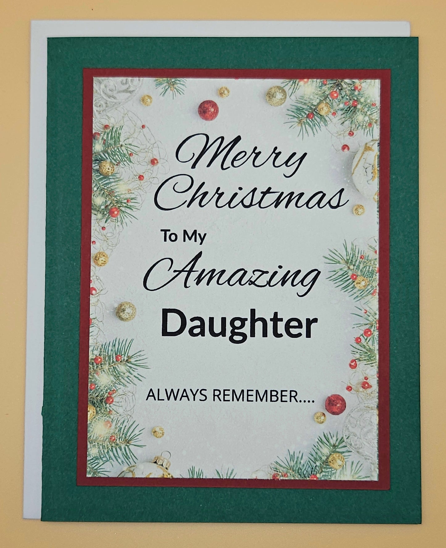 Christmas Card for Daughter, Handmade Layered Holiday Greeting, Encouraging Message Unique Keepsake