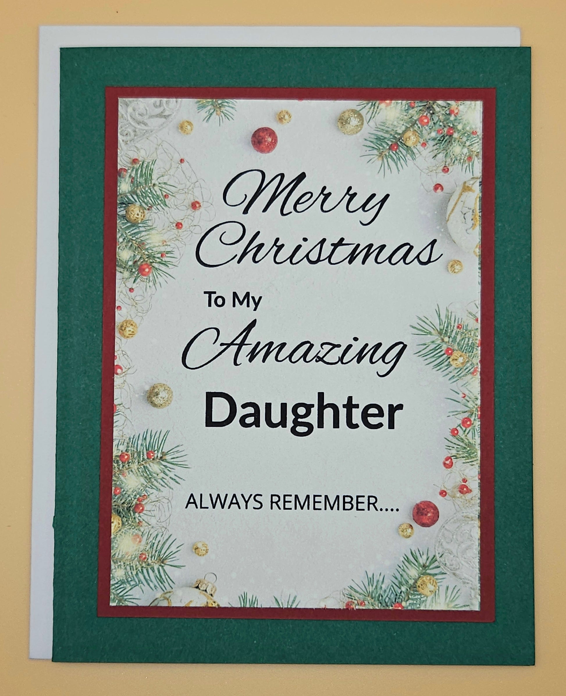 Christmas Card for Daughter, Handmade Layered Holiday Greeting, Encouraging Message Unique Keepsake