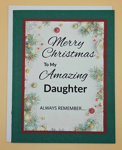 Christmas Card for Daughter, Handmade Layered Holiday Greeting, Encouraging Message Unique Keepsake