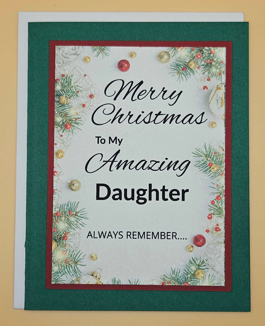 Christmas Card for Daughter, Handmade Layered Holiday Greeting, Encouraging Message Unique Keepsake
