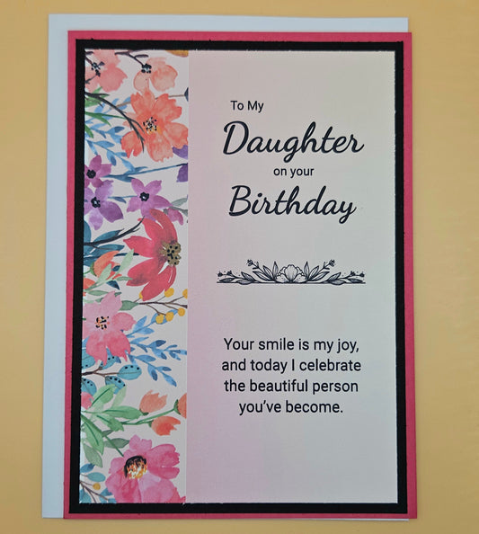 Birthday Card for Daughter, Handmade Watercolor Pastel Floral Greeting Card with Heartfelt Message, Card for Her