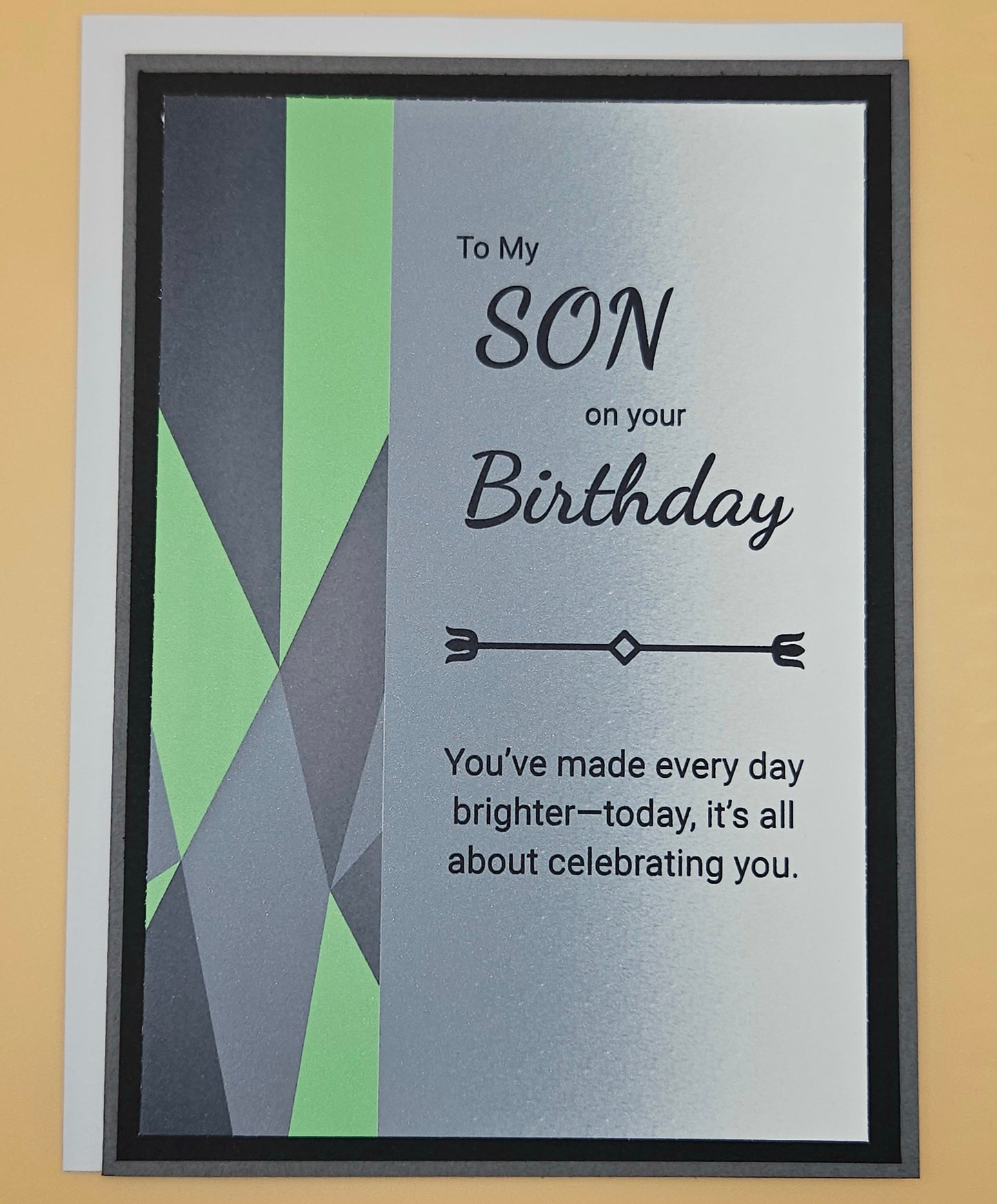 Birthday Card for Son, Handmade Green Geometric Masculine, Heartfelt Keepsake