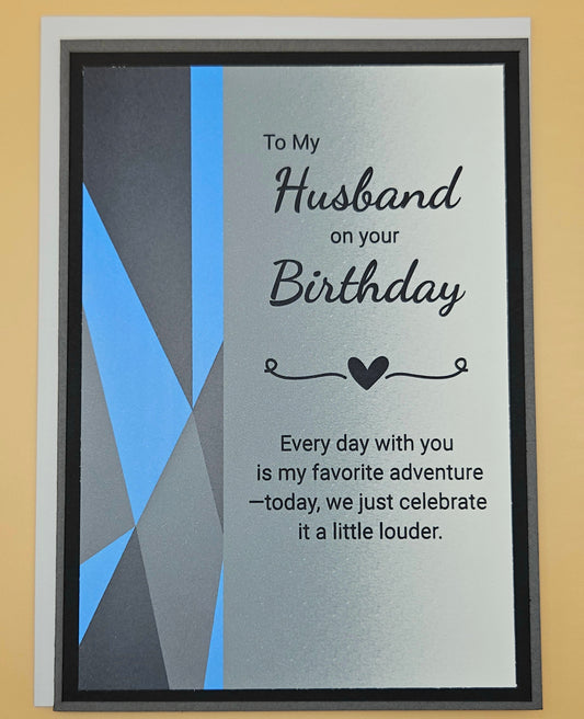 Birthday Card for Husband, Handmade Romantic Greeting Card for Him, Blue Heartfelt Message Masculine Card