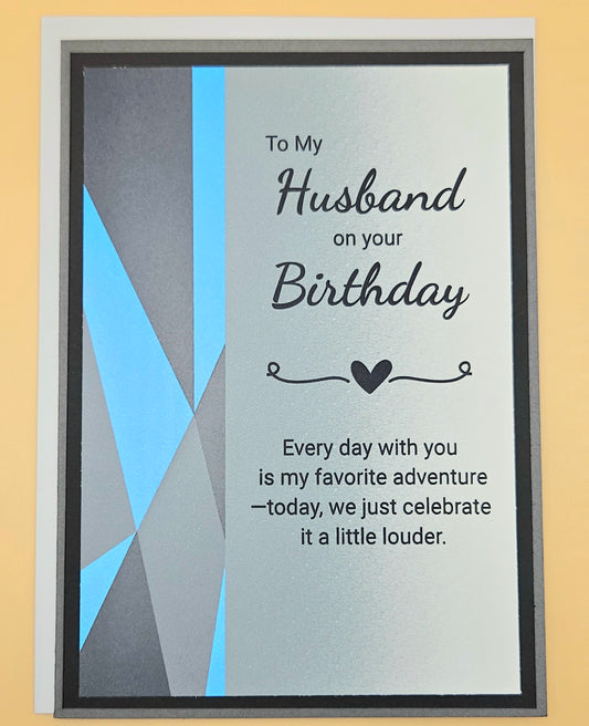 Birthday card for a husband with geometric design and heartfelt message.