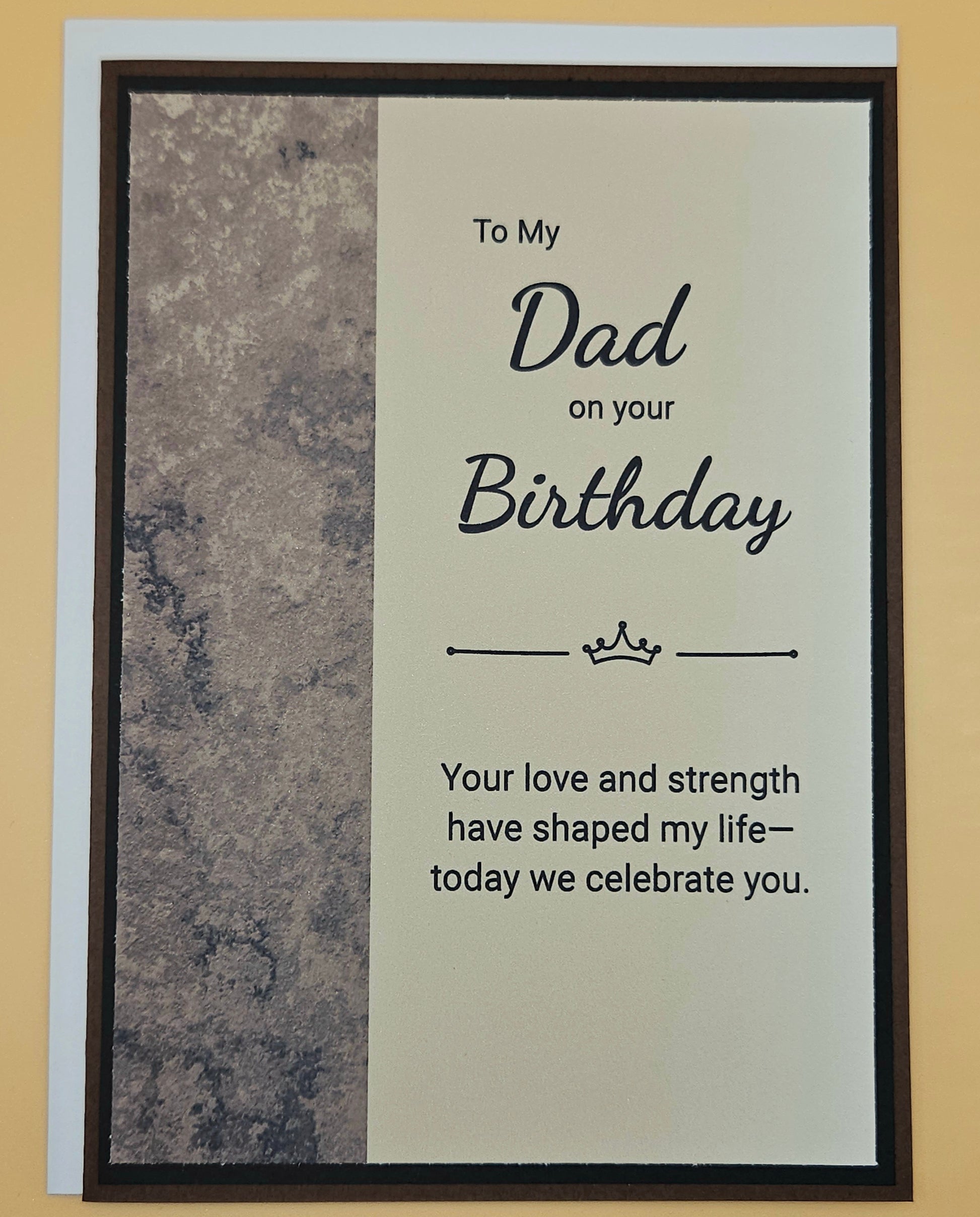 Birthday card for a father with decorative text on a textured background