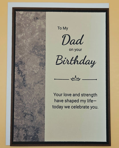 Birthday card for a father with decorative text on a textured background