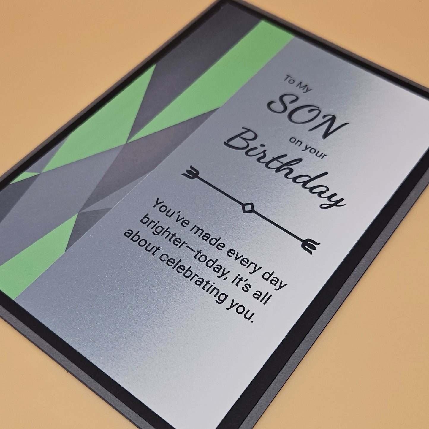 Birthday Card for Son, Handmade Green Geometric Masculine, Heartfelt Keepsake