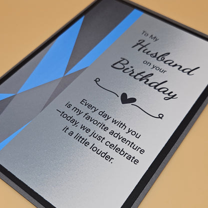 Birthday Card for Husband, Handmade Romantic Greeting Card for Him, Blue Heartfelt Message Masculine Card