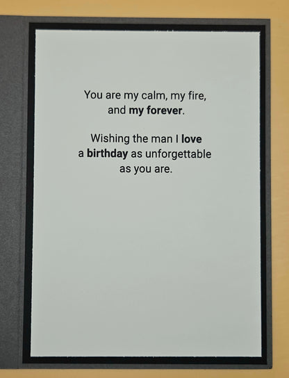 Birthday Card for Husband, Handmade Romantic Greeting Card for Him, Blue Heartfelt Message Masculine Card