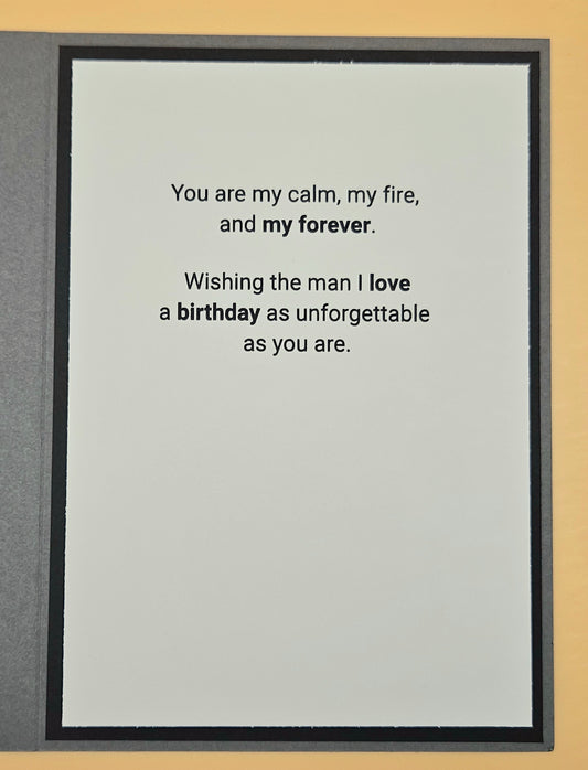 Framed text card with romantic message on a plain background