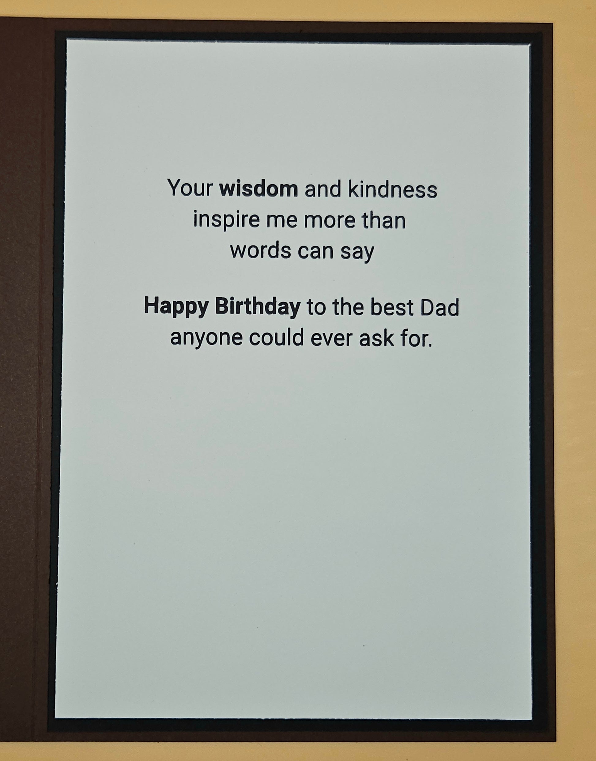 Framed birthday card for a father with text on a white background