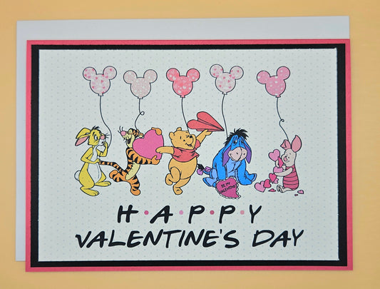 Winnie the Pooh Valentine's Day Card, Handmade Pooh and Friends Keepsake Greeting Card For Friend