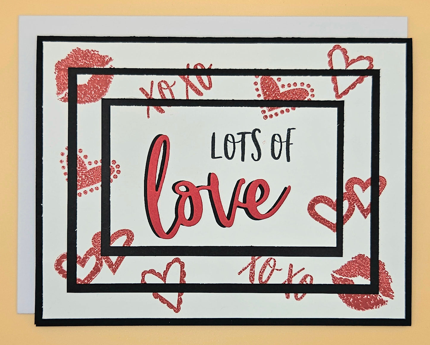 Valentine's Day Card, Handmade Lots of Love Hand-Colored Tiered Frame, Romantic Keepsake
