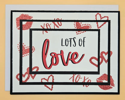 Valentine's Day Card, Handmade Lots of Love Hand-Colored Tiered Frame, Romantic Keepsake