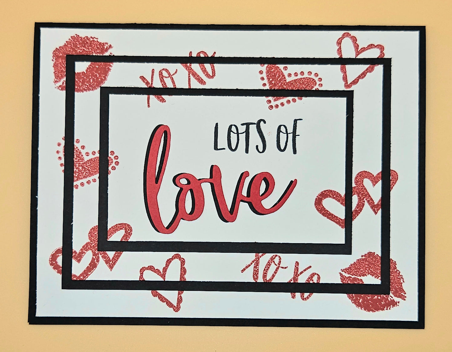 Valentine's Day Card, Handmade Lots of Love Hand-Colored Tiered Frame, Romantic Keepsake