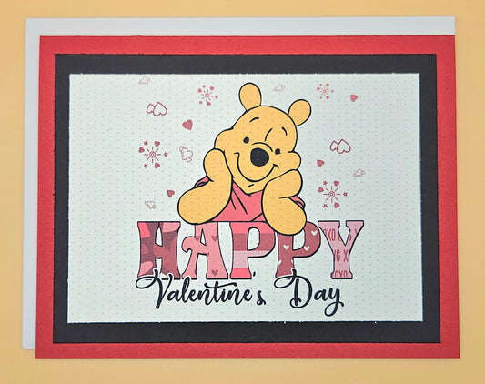 Winnie the Pooh Valentine's Day Card, Handmade Classic Pooh "Happy Valentine's Day" Keepsake Greeting Card
