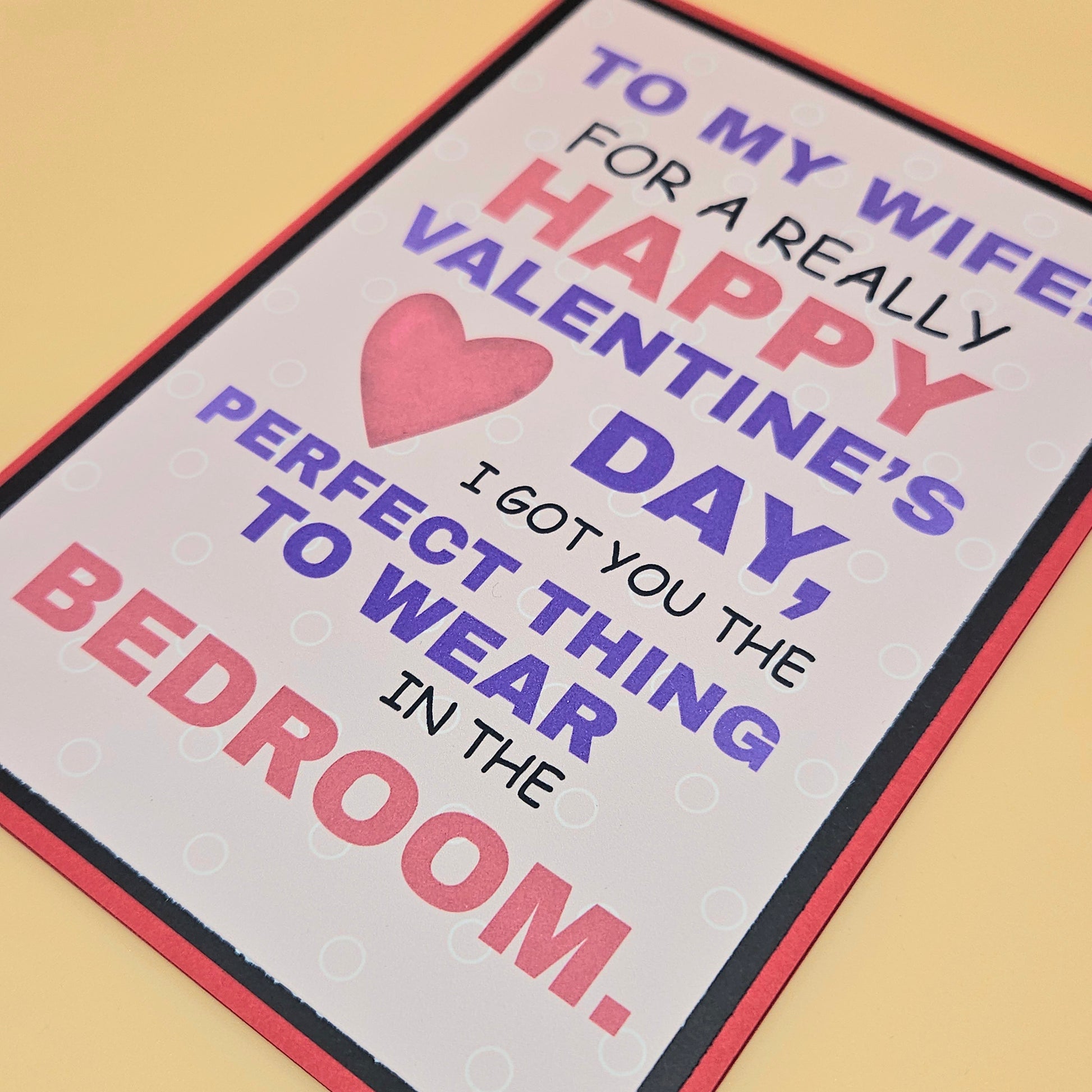 Valentine's Day card for a wife with humorous text on a beige background