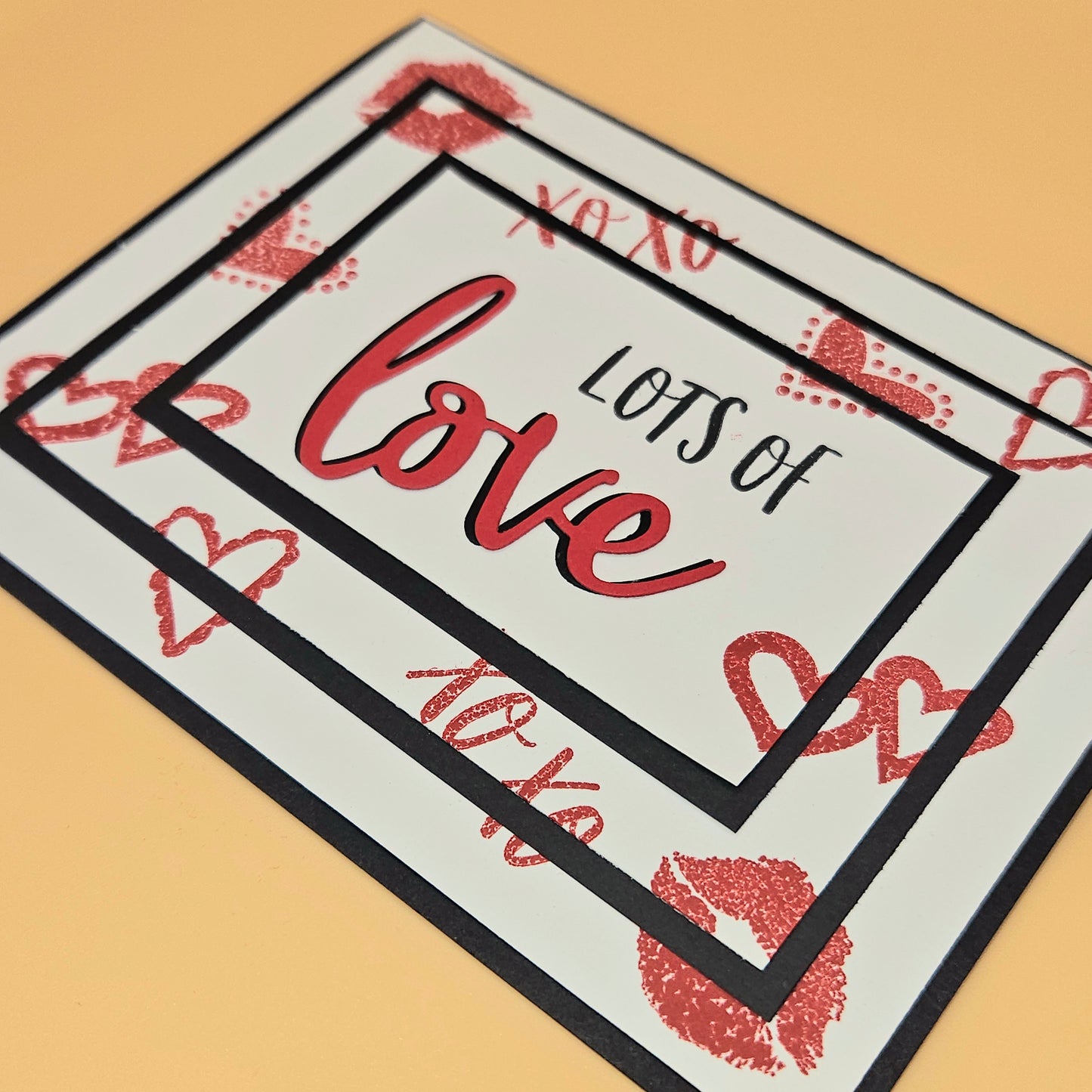 Valentine's Day Card, Handmade Lots of Love Hand-Colored Tiered Frame, Romantic Keepsake
