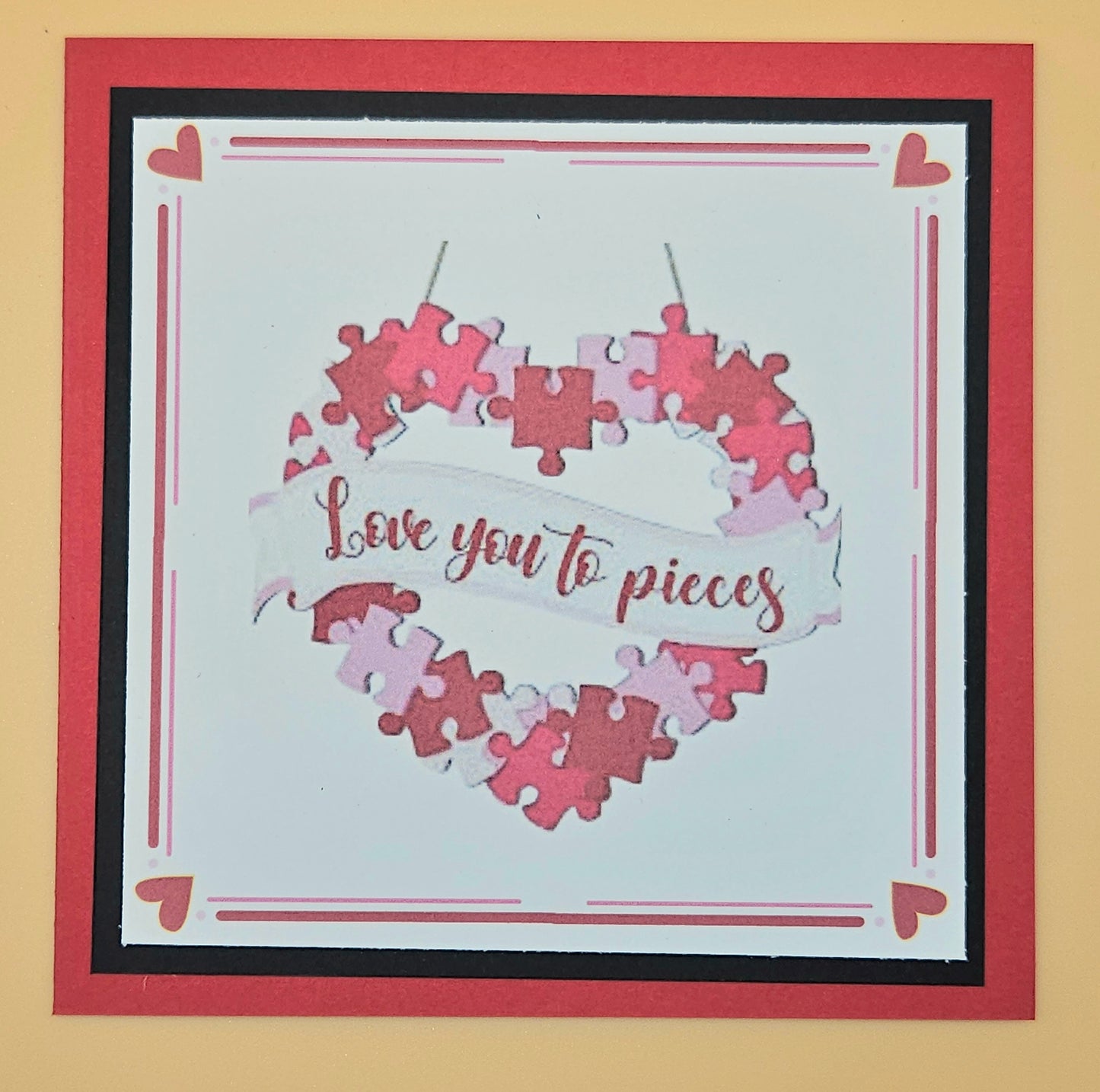 Valentine's Day Card, Handmade Love You to Pieces Puzzle Heart, Square Romantic Keepsake