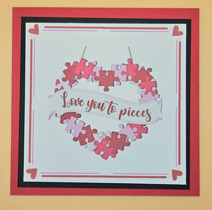 Valentine's Day Card, Handmade Love You to Pieces Puzzle Heart, Square Romantic Keepsake