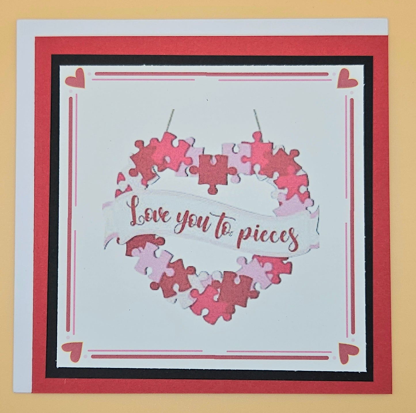 Valentine's Day Card, Handmade Love You to Pieces Puzzle Heart, Square Romantic Keepsake