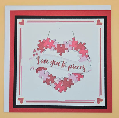 Valentine's Day Card, Handmade Love You to Pieces Puzzle Heart, Square Romantic Keepsake