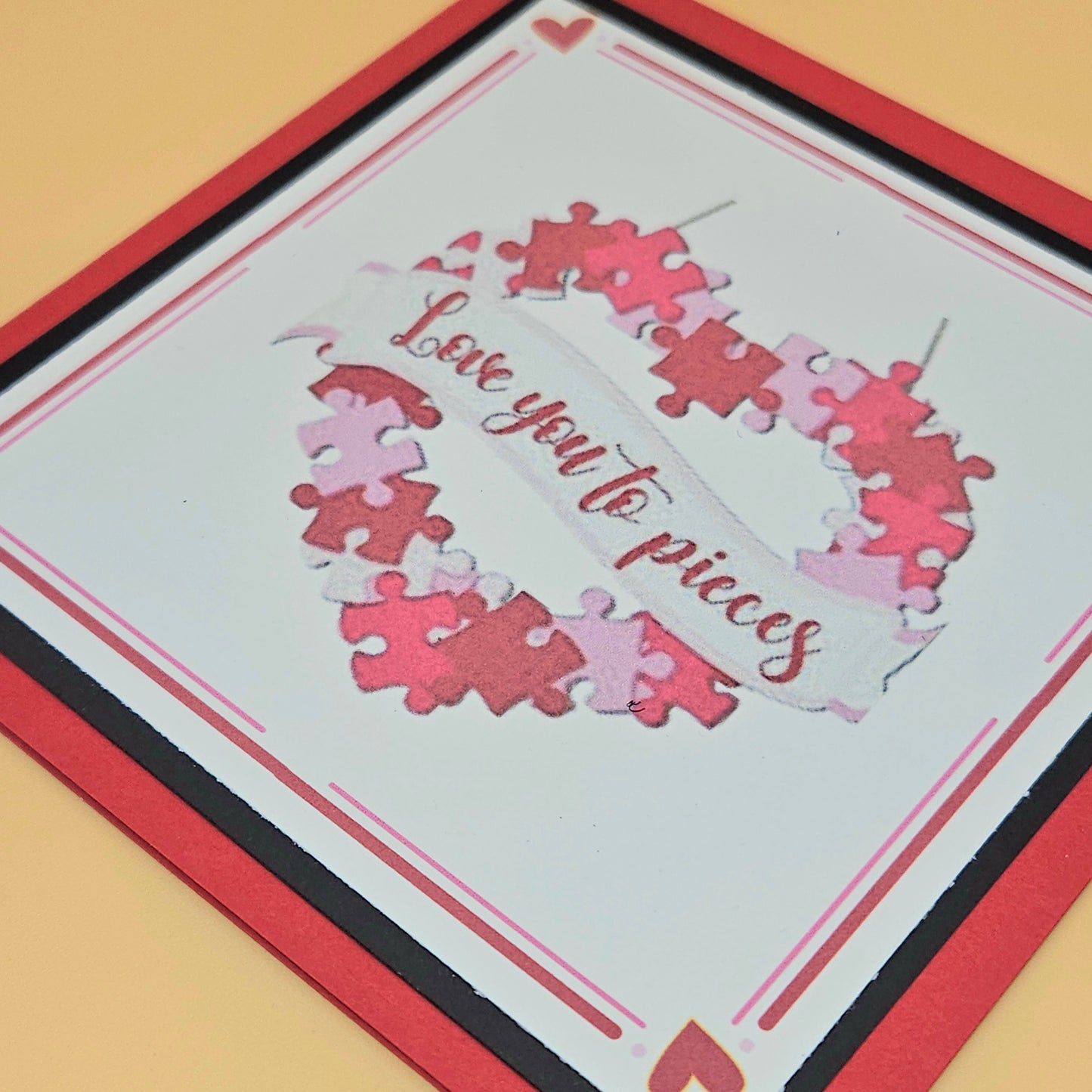 Valentine's Day Card, Handmade Love You to Pieces Puzzle Heart, Square Romantic Keepsake