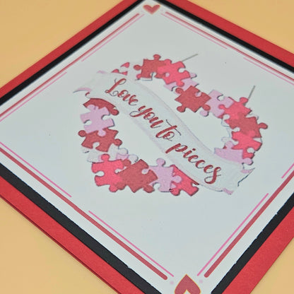 Valentine's Day Card, Handmade Love You to Pieces Puzzle Heart, Square Romantic Keepsake