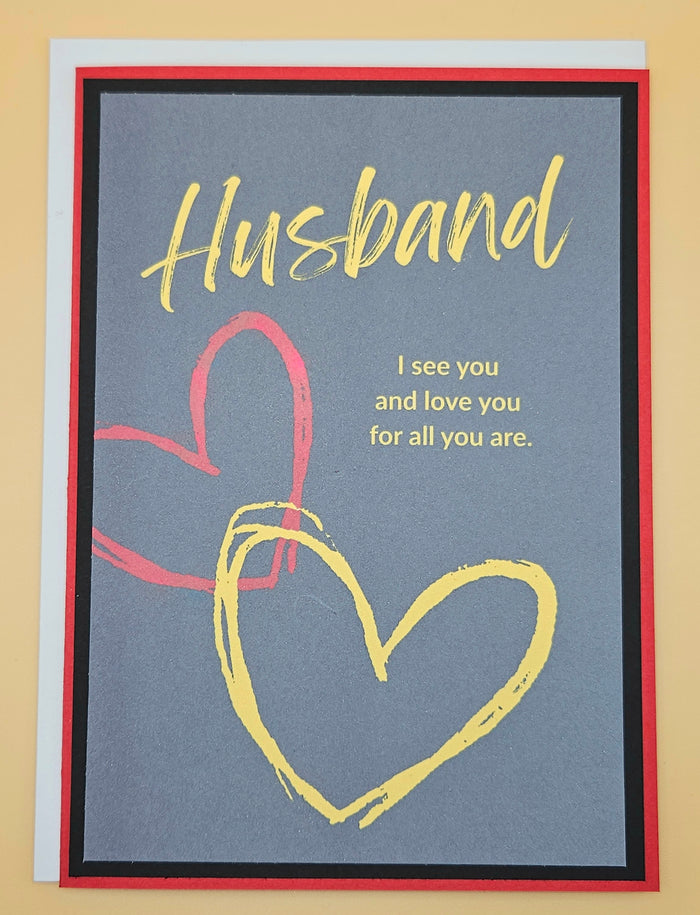Valentine's Day Card for Husband, Handmade I See You Romantic Sketchy Hearts, Greeting