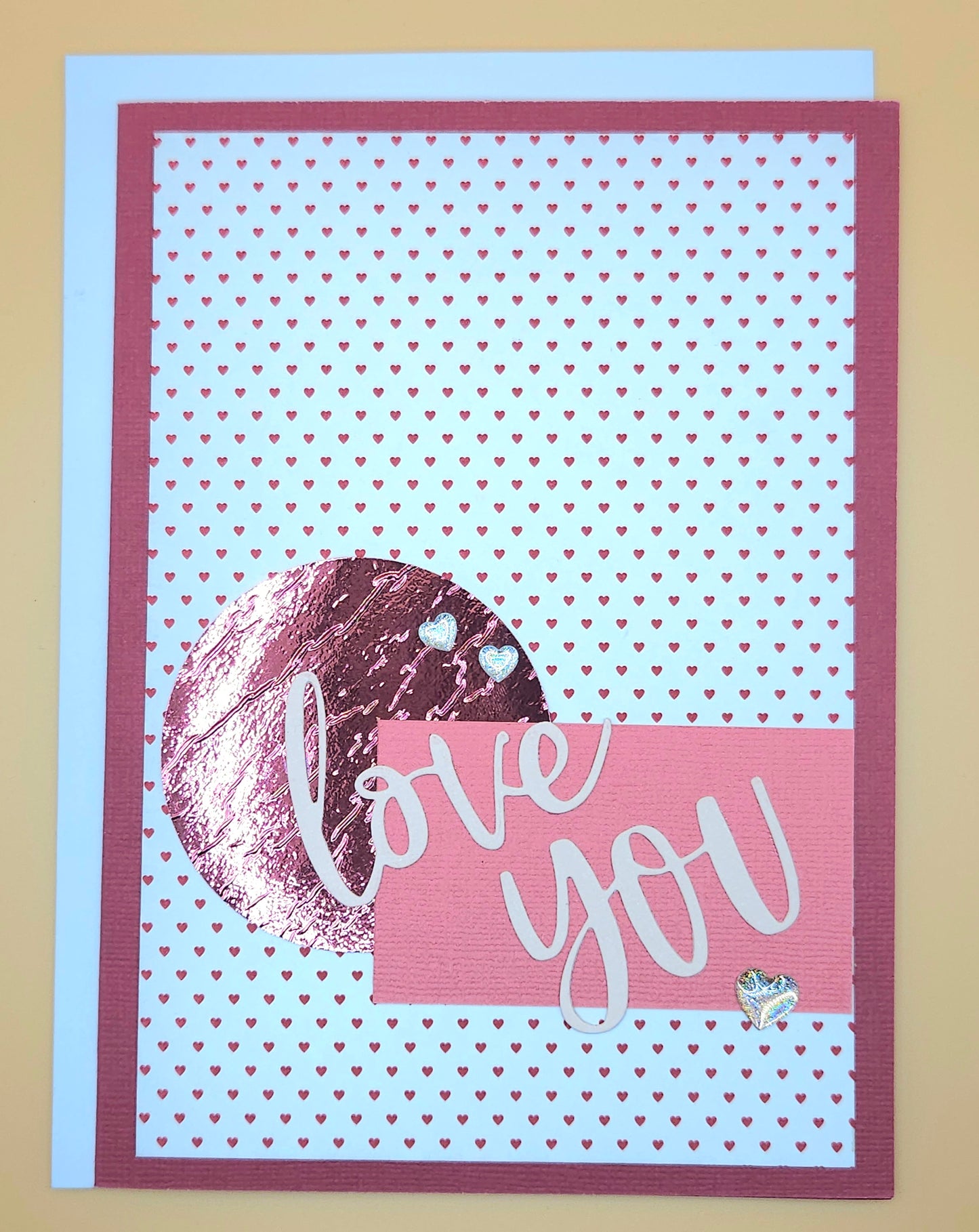 Romantic Love Card, Handmade Red and White Hearts Keepsake Greeting Card for Anniversary or Valentine's Day