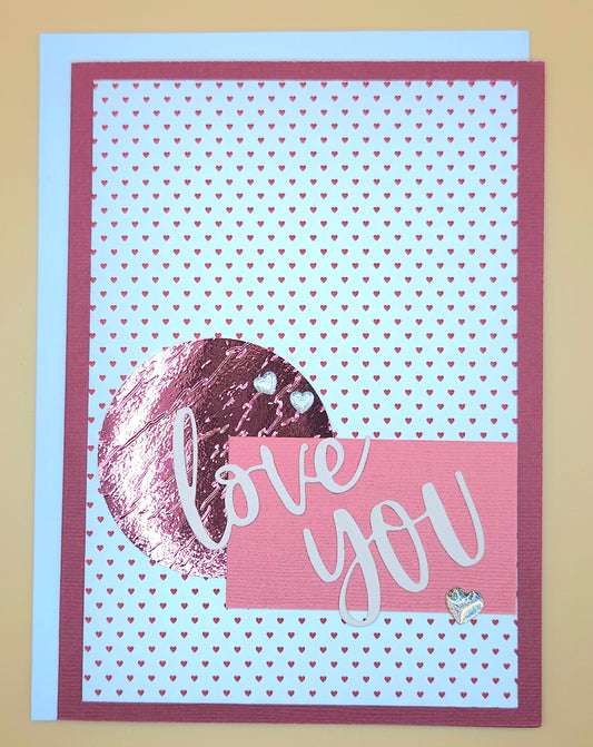 Romantic Love Card, Handmade Red and White Hearts Keepsake Greeting Card for Anniversary or Valentine's Day