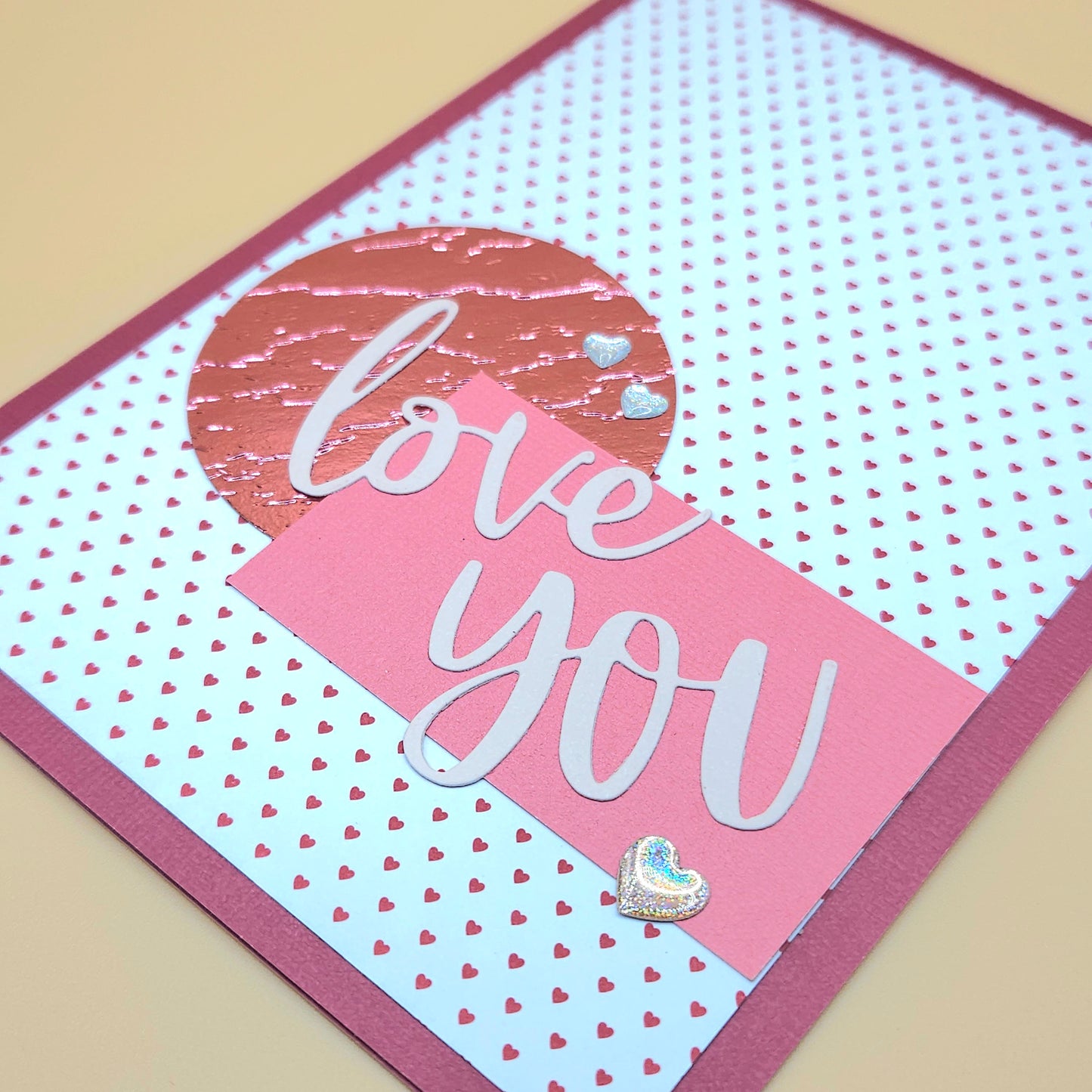 Romantic Love Card, Handmade Red and White Hearts Keepsake Greeting Card for Anniversary or Valentine's Day