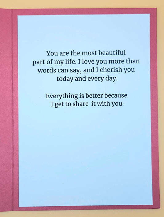 Romantic Love Card, Handmade Red and White Hearts Keepsake Greeting Card for Anniversary or Valentine's Day