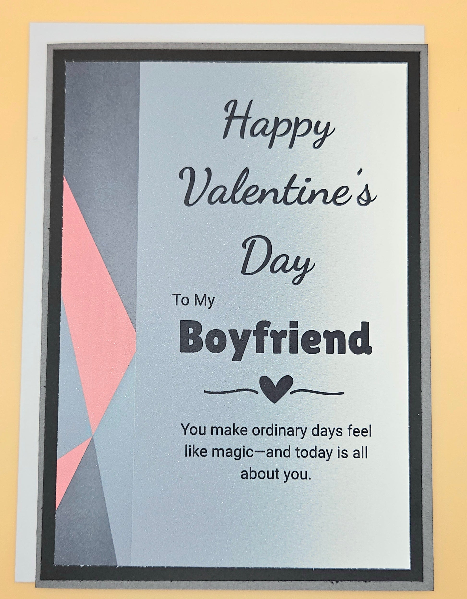 Valentine's Day card for a boyfriend with geometric design on a yellow background
