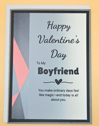 Valentine's Day card for a boyfriend with geometric design on a yellow background