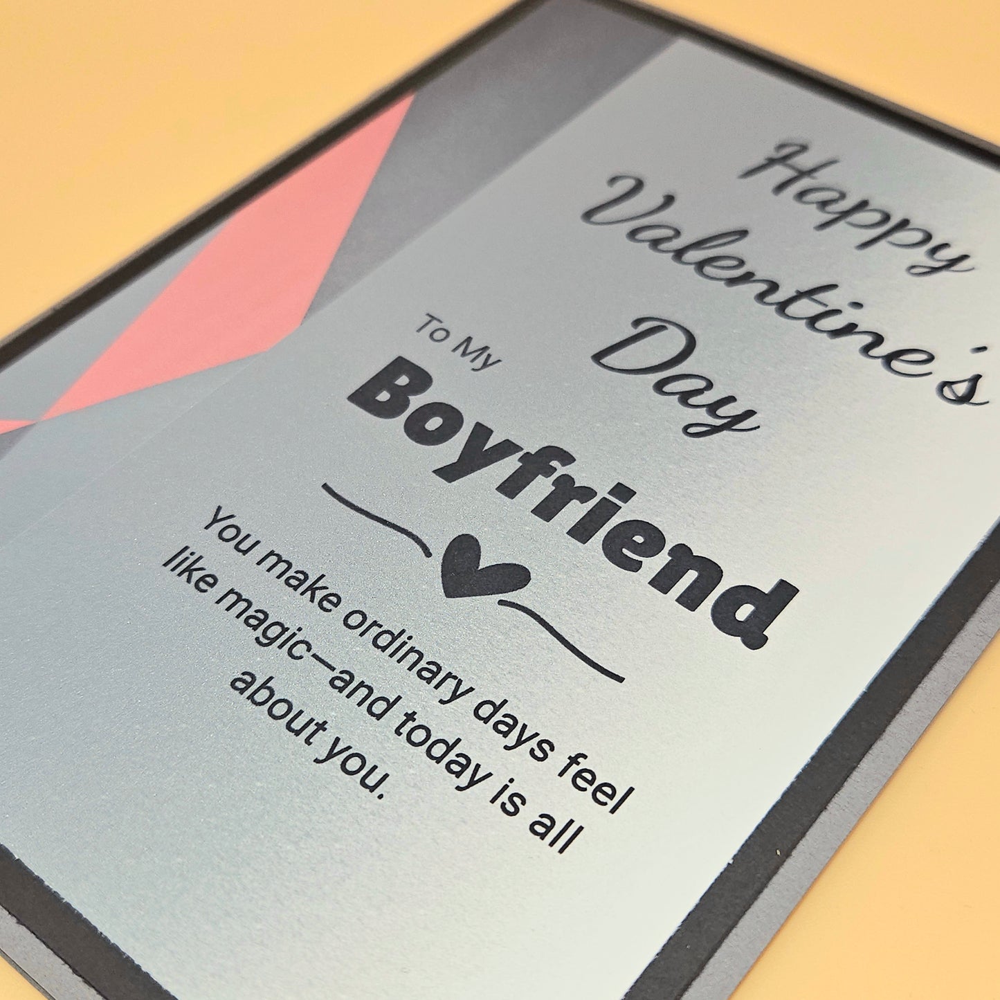 Valentine's Day card for a boyfriend with a message on a gray background