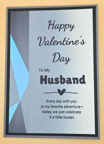 Valentine's Day card for husband with decorative elements on a beige background
