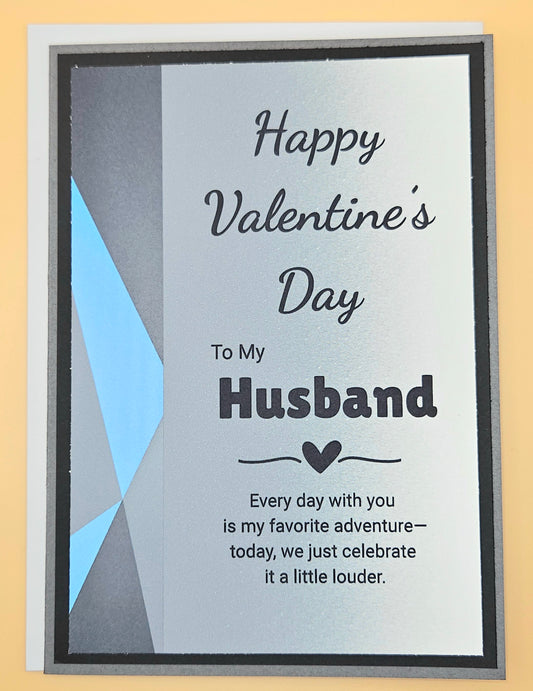 Valentine's Day Card for Husband, Handmade Blue Geometric Romantic Keepsake Greeting Card with Heartfelt Message