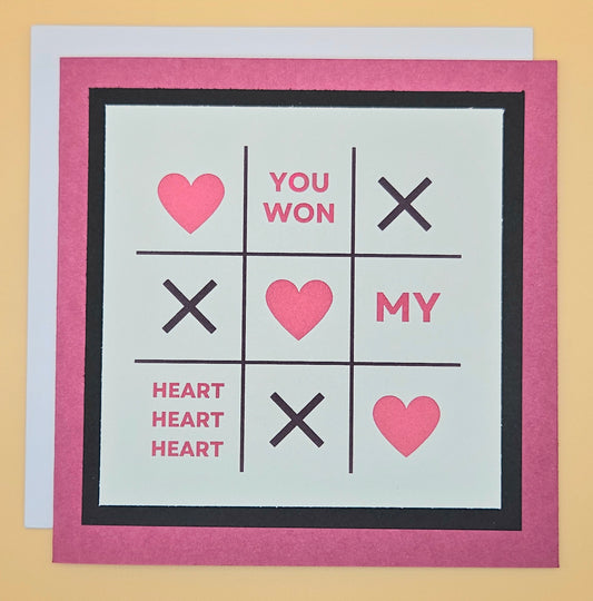 Handmade Valentine's Day Card, Square Romantic Keepsake Greeting Card, Tic-Tac-Toe "You Won My Heart"