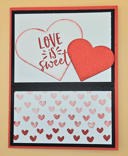 Romantic Card, Handmade Love Is Sweet Hand-Colored Hearts, Valentines Day Anniversary Keepsake