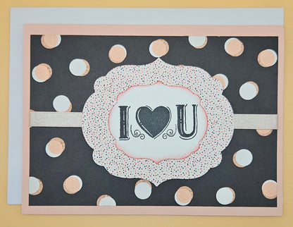 Handmade Romantic Love Card, "I Heart U" Polka Dot Keepsake Greeting Card For Anniversary or Valentine's Day
