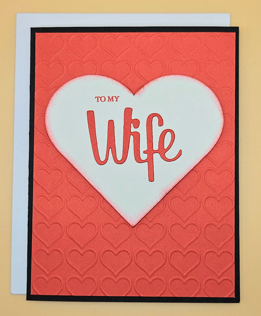 Romantic Card For Wife, Handmade Embossed Red Hearts Keepsake Greeting Card