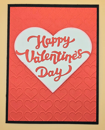 Valentine's Day Card for Her, Handmade Embossed Red Hearts, Happy Valentines Day Keepsake, Blank Inside