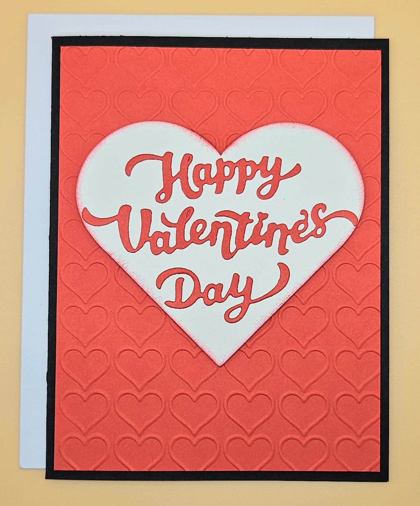 Valentine's Day Card for Her, Handmade Embossed Red Hearts, Happy Valentines Day Keepsake, Blank Inside